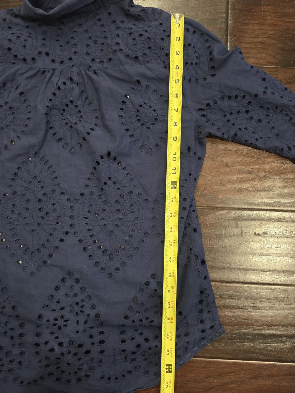 Adiva Navy Eyelet Button Down Shirt Cotton Boho Cottagecore Beach Cover Up M - Picture 11 of 13